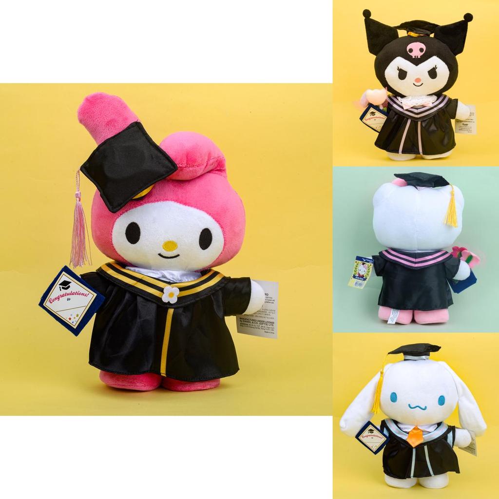 Bezauberndes Abschluss-Plüschtier mit Hello-Kitty-Mütze, ultraweich, kurzplüschig, 25 cm, süßes Sanrio-Motiv