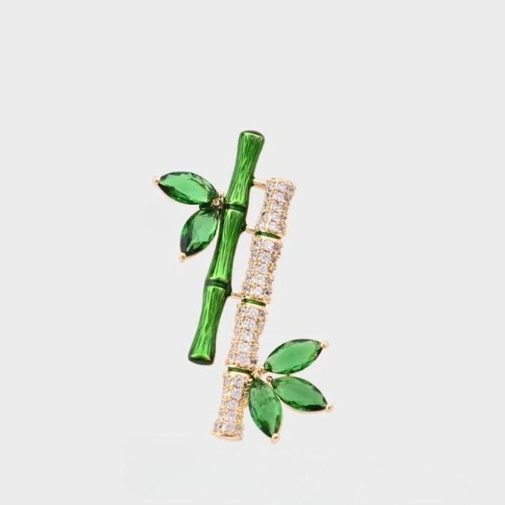 

Fashion Green Rhinestone Bamboo Leaf Brooches for Women Vintage Plant Safety Pins Creative Corsage Badge Jewelry