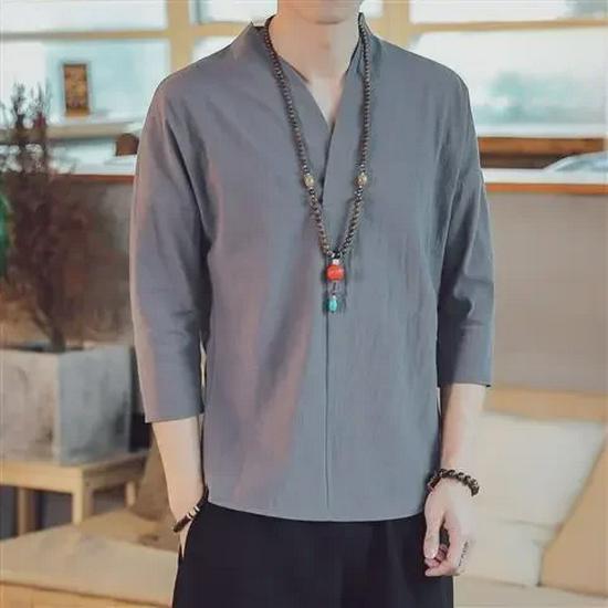 Men's Chinese Style Summer Tang Suit: Short-Sleeved Hanfu Top for Meditation, Tea, and Casual Wear