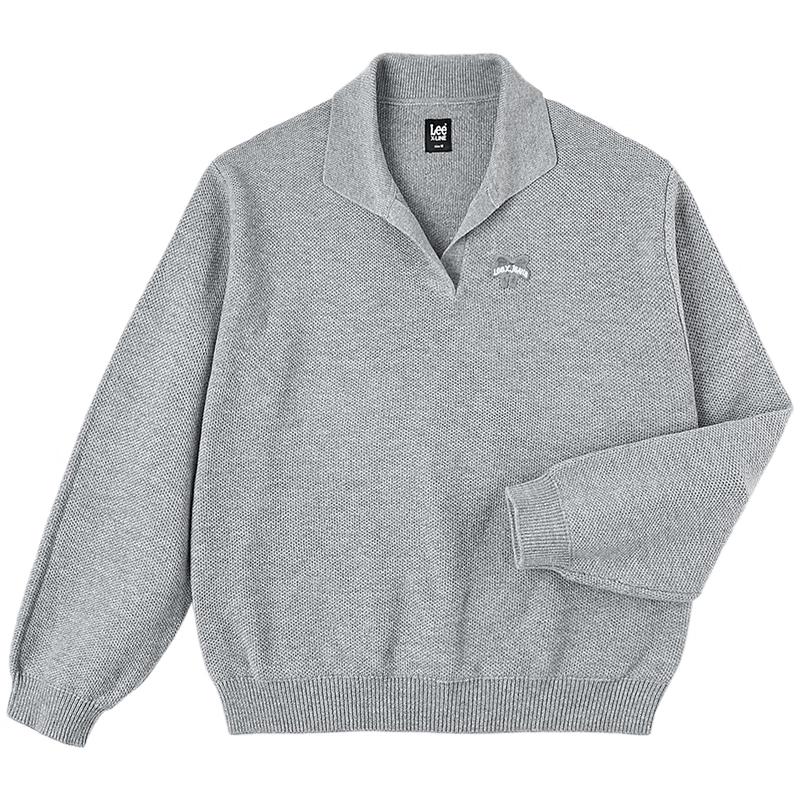 

Lee Women s Grey Textured Knit Lapel Pullover Sweater M
