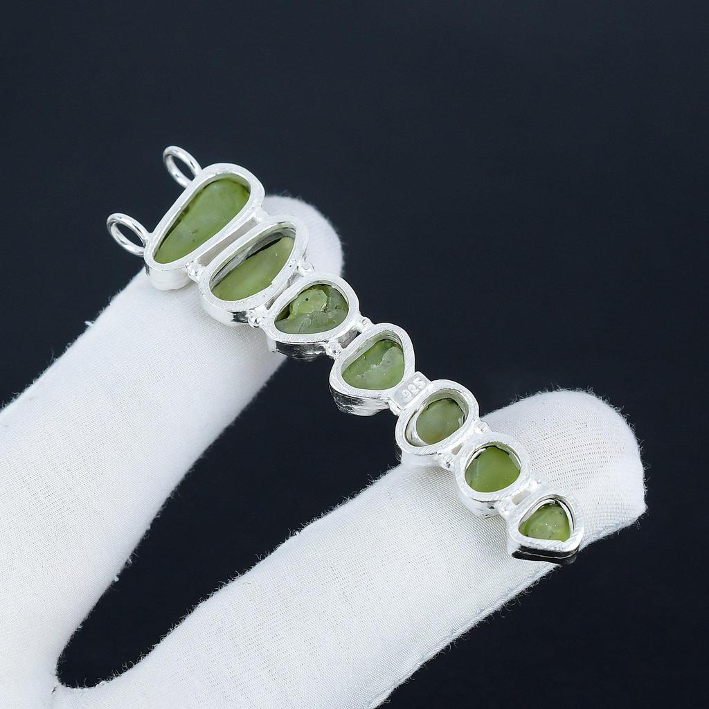 Natural Prehnite Raw Gemstone Silver Pendant In 925 Sterling Silver - Handmade Design, Everyday Wear Jewelry Party Wear Gift