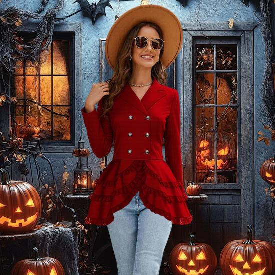 Women Double Breasted Victorian Steampunk Blazer Coat Gothic Tuxedo Tailcoat Jacket with Lace Hem Halloween Wedding Uniform Costume
