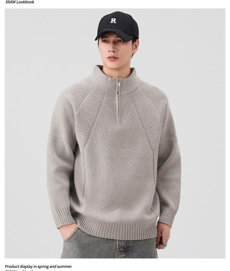 Mu Yuan Men's 2025 Fall/Winter Half-Zip Stand Collar Japanese Casual Knit Sweater