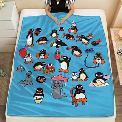 1PC PINGU Print Flannel Blanket, High Quality All Seasons, Home Decor, Warmth and Comfort, Perfect for Christmas Gifts