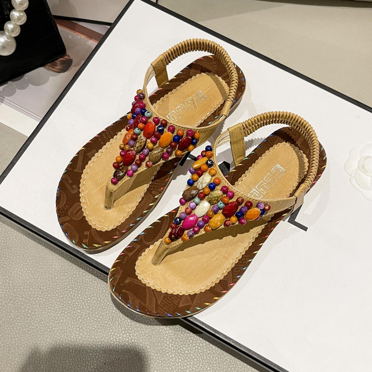 

Sandals women s 2025 new women s shoes spring bohemian pinch flat sandals women s beaded beach shoes women s explosion 43 жовтий