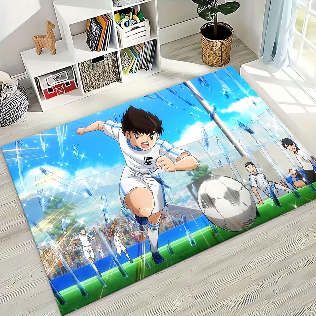 Captain Ozora Tsubasa Cartoon Football Rug for Bedroom Living Room Sofa Home Doormat Decor, Large Kids Play Non-slip Floor Mat