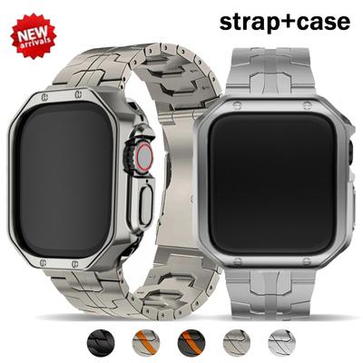Etui TPU+Pasek do Apple Watch Opaska 46mm 42mm Tytanowa Bransoletka na Nadgarstek Ochraniacze Ekranu IWatch 10 9 7 8 45mm 41mm 44mm 40mm 49mm