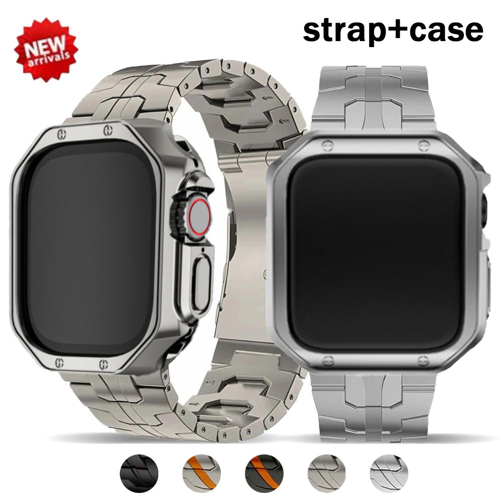 TPU Case+Strap for Apple Watch Band 46mm 42mm Titanium Wrist Bracelet Screen Protectors IWatch 10 9 7 8 45mm 41mm 44mm 40mm 49mm