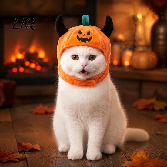 Holiday Theme Accessories for Dogs And Cats Pet Halloween Pumpkin Hat, Funny Devil Horn Cat Plush Cozy Cosplay Apparel Photo Shoots Hat Small