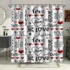 Love Heart Pattern Shower Curtain Romantic Bathroom Decor Valentine'S Day Theme Waterproof Bath Curtain Black Red Design