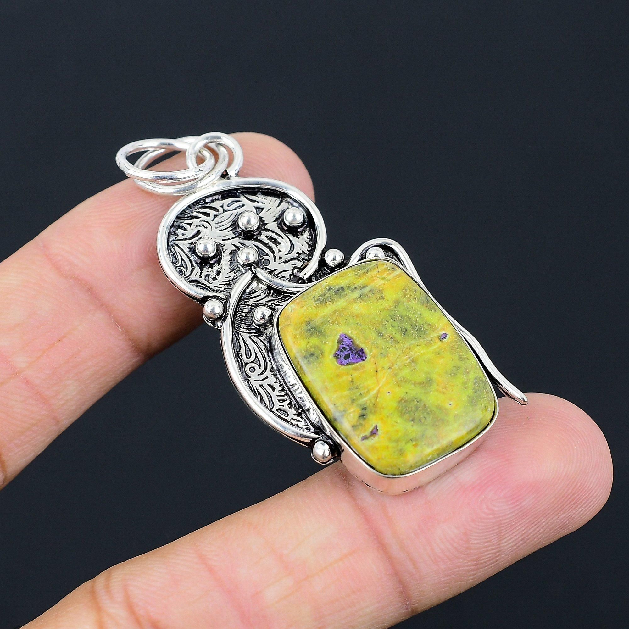 Natural Atlantisite Gemstone Pendant Green 925 Sterling Silver Indian Jewelry