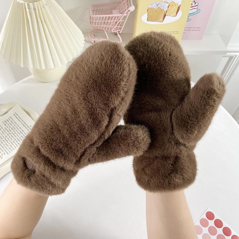 Solid Color Thick Plush Warm Gloves For Students, Fashionable And Cute Fingerless Windproof Gloves