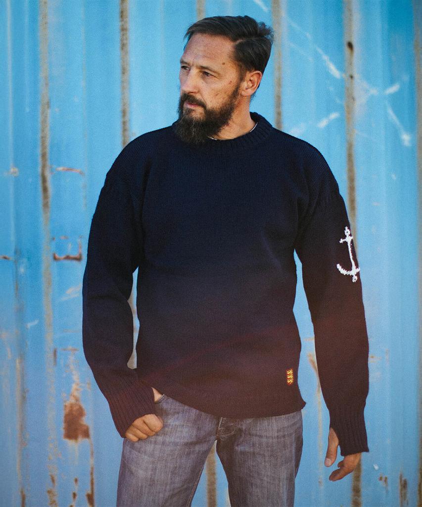 Geonjiulleunseu Crewneck Whole Garment Sweater - Navy