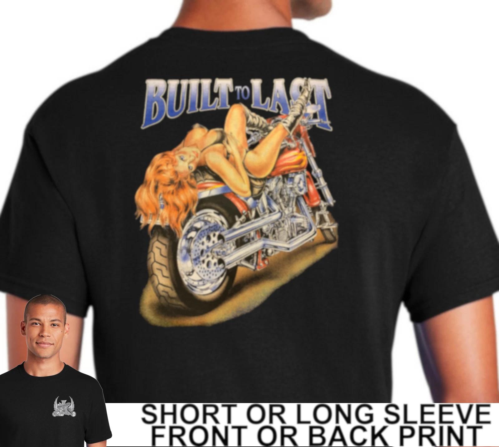 Biker Built To Last Sexy Girl On Classic Panhead Motorcycle Men s T Shirt M