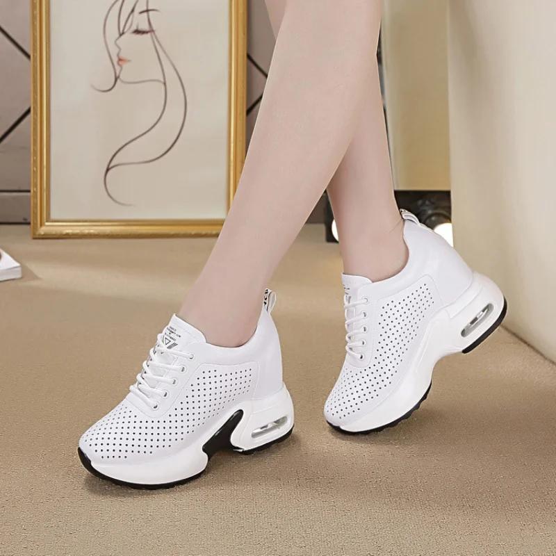Fashion Classics 8CM Platform Wedge Heels Shoes Genuine Leather Breathable Soft Heel Comfortable Shoes Casual Sneakers Platform Summer