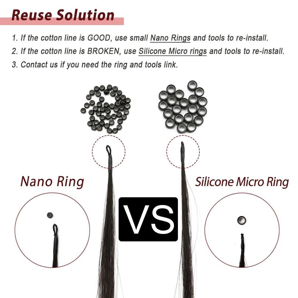 Extensiones de Cabello Humano de Micro-Cuentas 8D Anillo de Silicona Nano Extensiones de Cabello Invisibles Mini Cuentas de Silicona Negro Marrón Rubio Cabello Humano