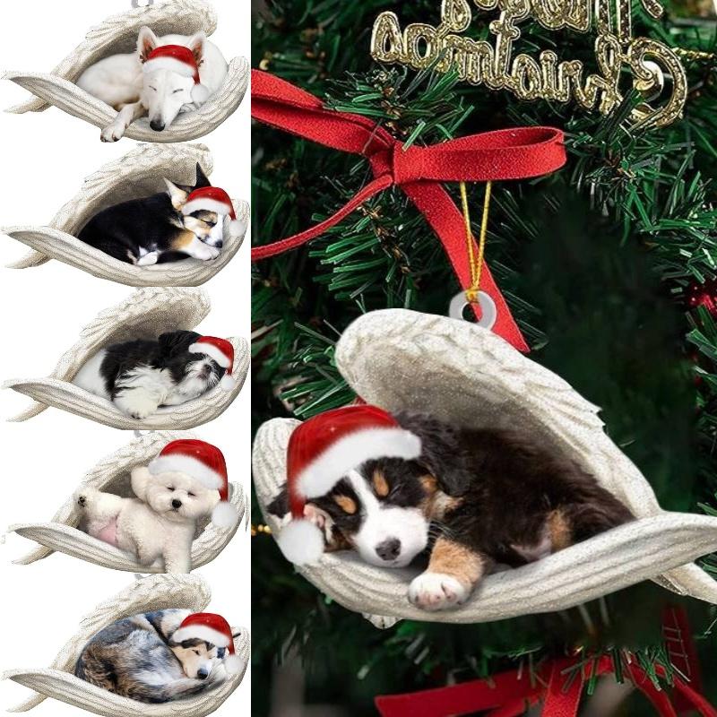 Adorable Cartoon Style Car Pendant Decor Angel Dog Design Acrylic Material 8*6cm/3.1*2.4in