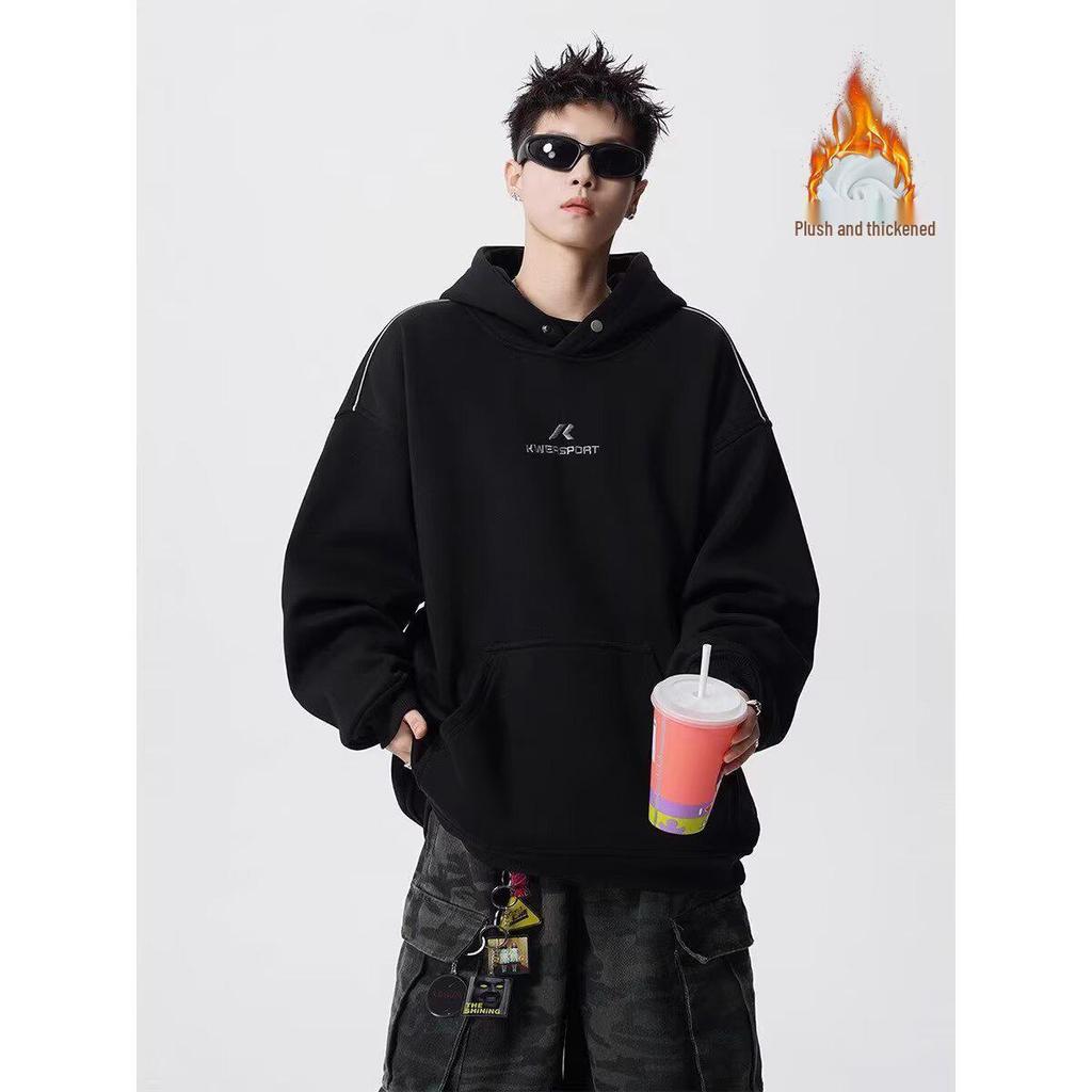 Unisex Trendy Button Design Hooded Sweatshirt - Versatile Loose Fit