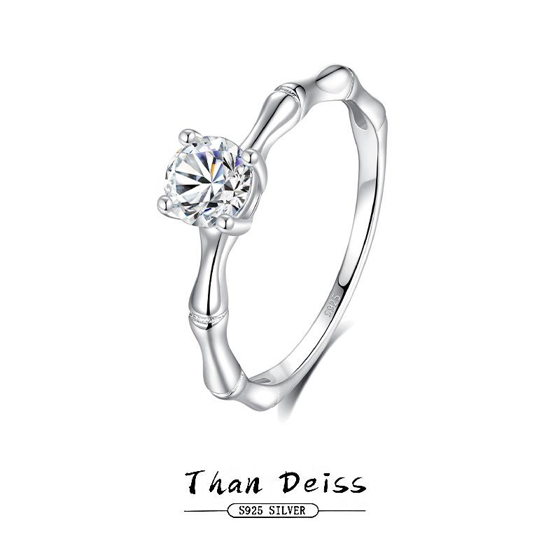 

New Chinese Style Moissanite Bamboo Joint Ring: Elegant S925 Sterling Silver Jewelry for Women Size 9