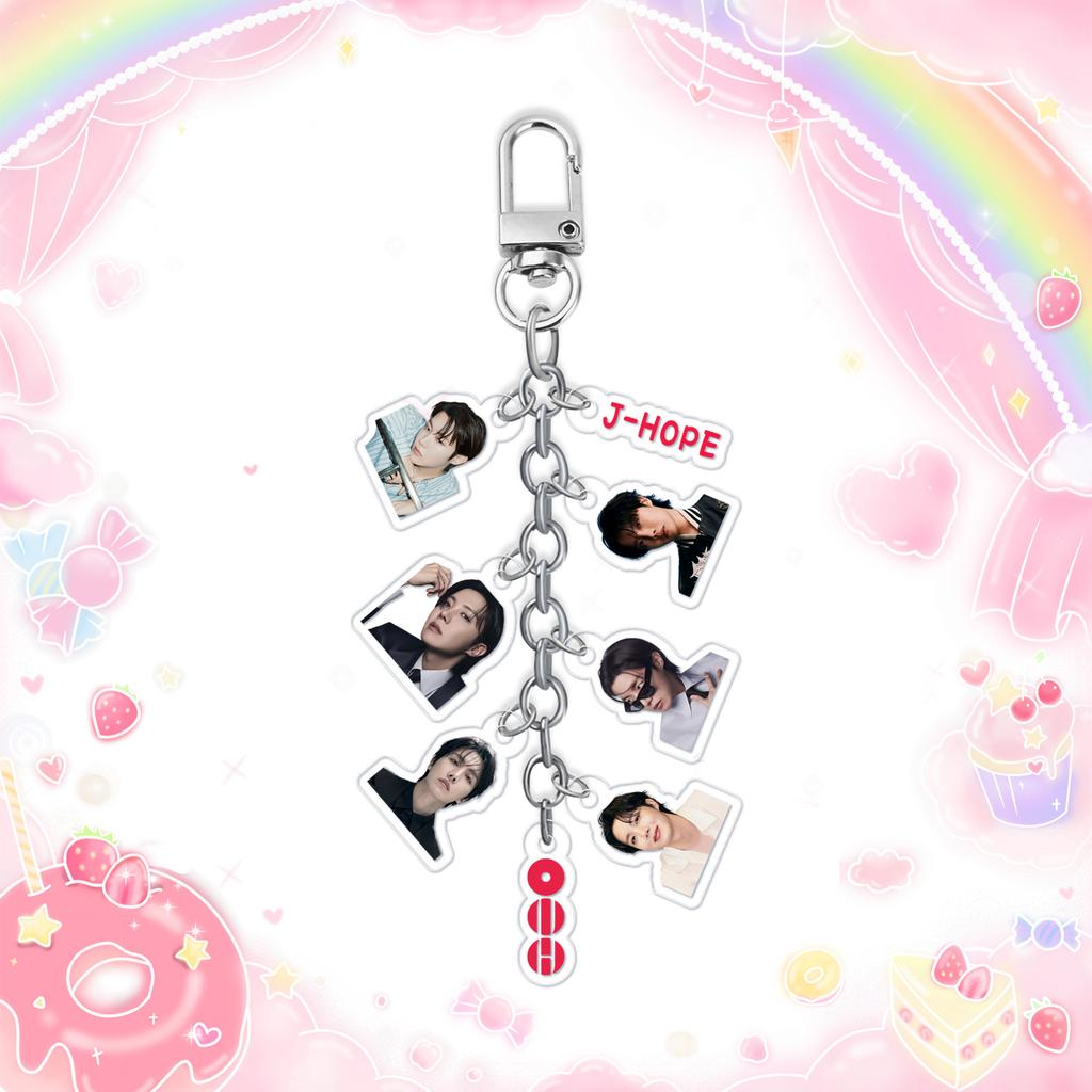 BTS Llavero Cadena de Fotos Arirang Tour, Colgante Mini Retrato de Miembro Acrílico con Etiqueta de Logo, Colgante de Bolsa Coleccionable para Fans Kpop ARMY