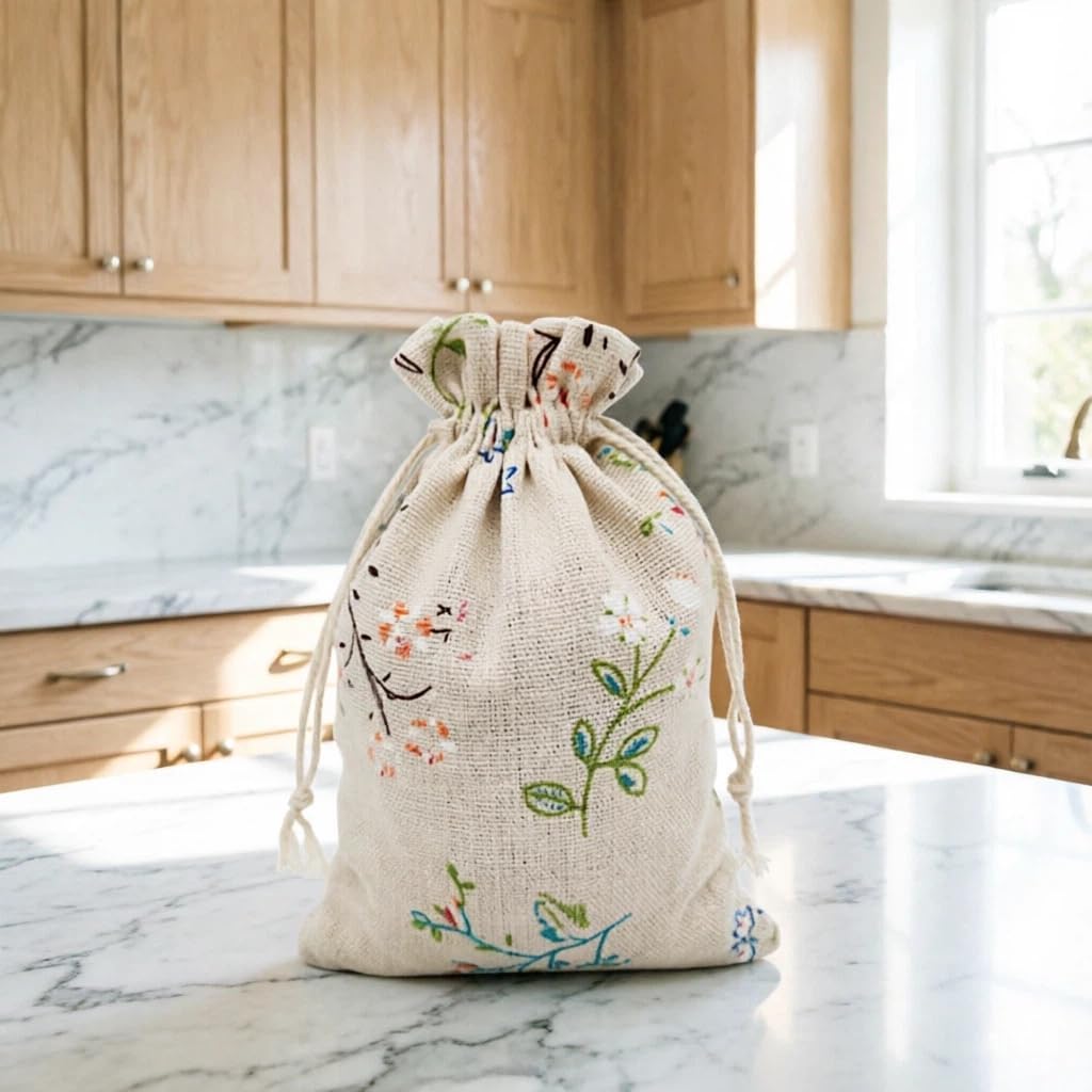 50pcs Fabric Bag Drawstring Gift Bags 5x7 Inch Floral Burlap Bags Jewelry Packing Pouches Favors Bag for Spring Jewelry Present Party Wedding Birthday