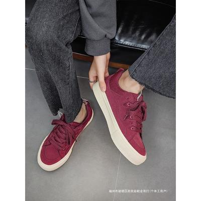 Burgundy Board Shoes Men's Niche Versatile Casual Sports Mesh Summer Breathable Youth Trend Shoes