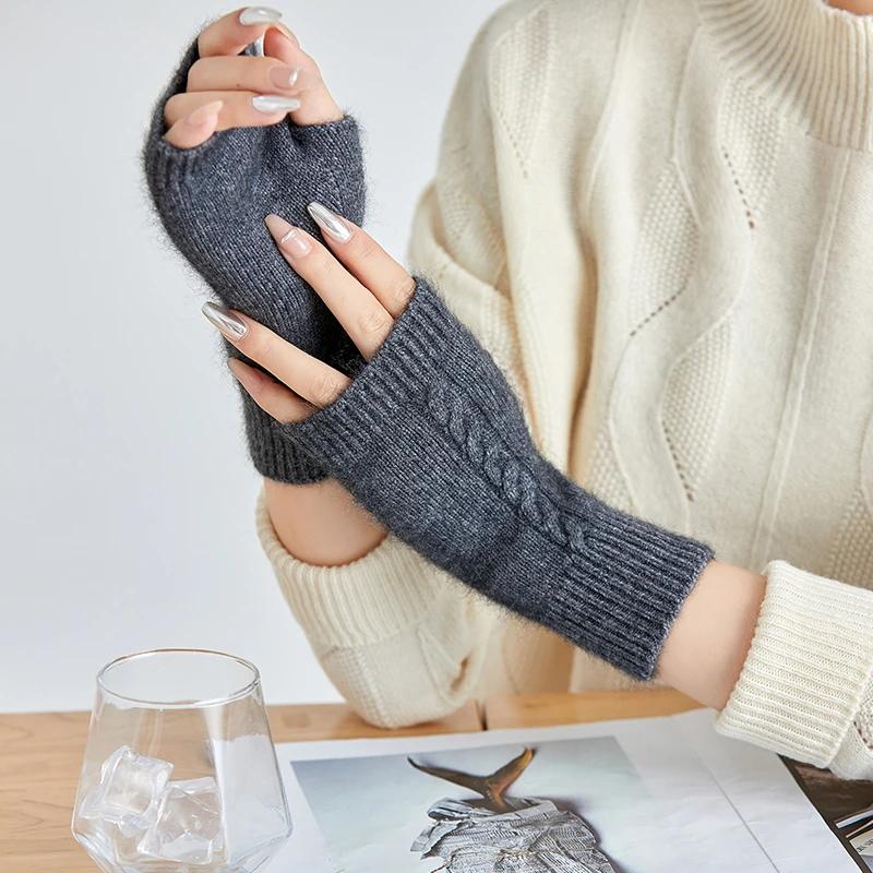 

Women s 100% Mink Cashmere Fingerless Gloves Winter Warm Solid Half Mitten Korean Style Fashionable Cashmere Wristband One Size серый