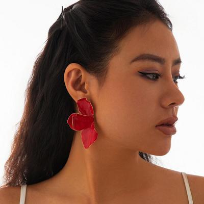 Pink Petal Oil-Drop Earrings: Stylish 3D Metallic Iron Design