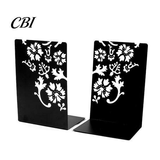 Cave Design Bookend 2PCS Metal Bookends, L-Shaped Reinforced Support Book Holder, with Non-Slip Non-slip Pads, Hollow Floral for Bookshelves