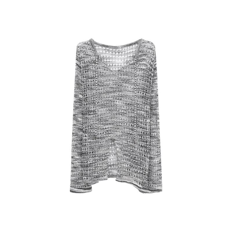 

Весенняя новая полая раздельная блузка с длинным рукавом, женский ленивый женский свитер средней длины, вязаный свитер-жакет one size fits all серый