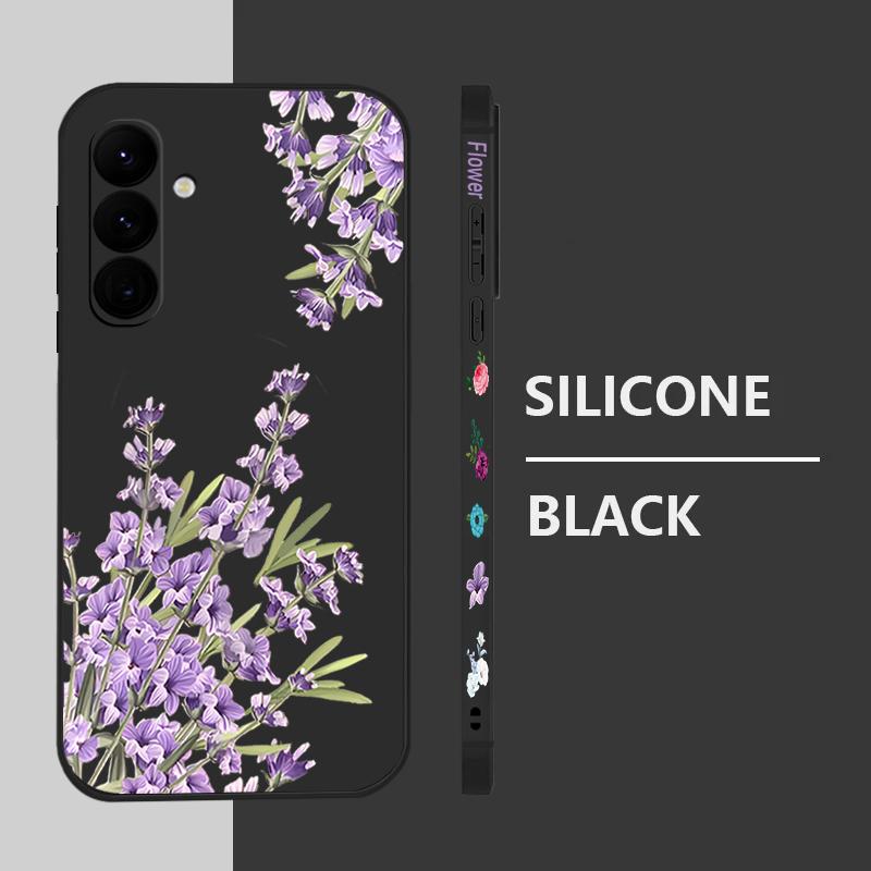 Floral Print Soft Matte Case Cover For Samsung S25 Ultra S24 FE S23 A56 A36 A16 A55 Lens Protection TPU Lanyard Shockproof Silicone Slim Phone Shell