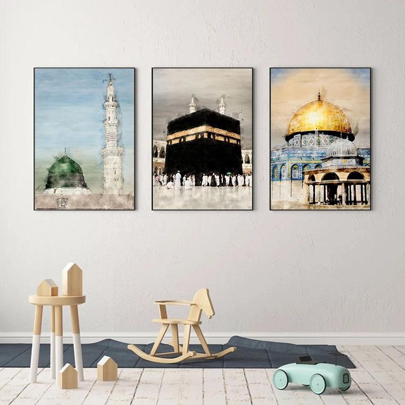 Islamic Masjid Mosque Allah Mecca Medina Kaaba Sacred Place Posters Canvas Painting Print Wall Art Pictures Living Room Decor
