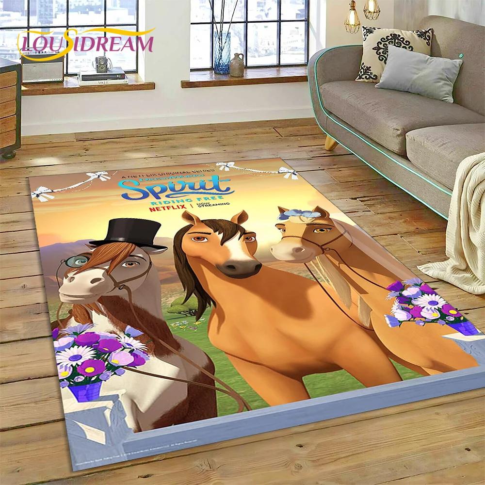 Spirit Riding Free Cartoon Horses Rug Carpet for Living Room Bedroom Home Decor,Non-slip Decoration for Sofa Doormat Girl Gift