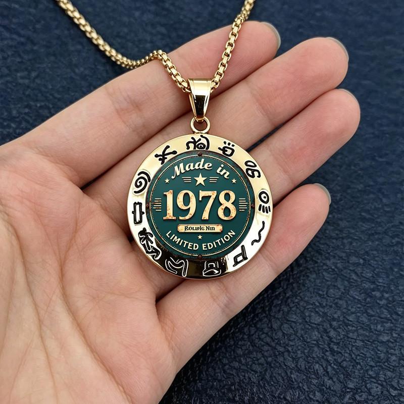 New Retro 1978 Year Commemorative Men's Round Plate Birthday Commemorative Clavicle Chain Necklace Pendant