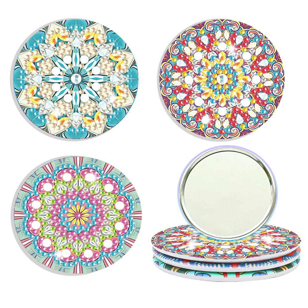 Rhinestone Embroidery Mosaic Makeup Mirror 3pcs Portable DIY Diamond Art Mosaic Makeup Mirror Art Craft Set Datura Pocket Mirror