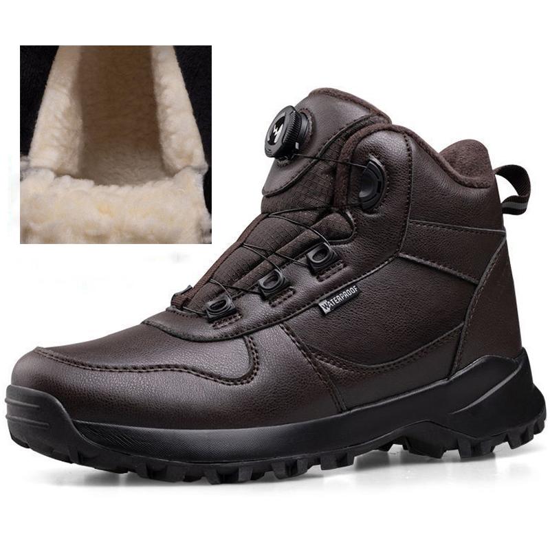 

2024 Вращающиеся кнопки мужские зимние ботинки плюшевые теплые зимние ботинки модные мотоциклетные ботинки водонепроницаемая кожаная обувь мужские ботильоны 40 коричневый