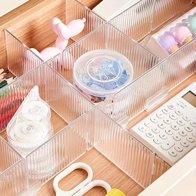 32.5*7cm 4pcs Modern Waterproof Transparent Storage Adjustable and Connectable Drawer Partition Plate,suitable for Bedroom Office Kitchen Storage.