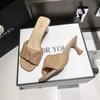 French Square Head Thick Heel Slippers Women's Outer Wear 2025 Summer New Fashion Versatile Pleated Word with Cool Slippers