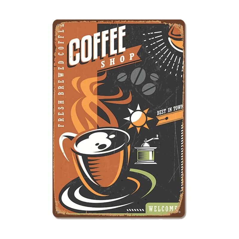Targa Vintage Caffè Fresco Metallo Latta Segno Retro Bevanda Caffè Poster Adesivi da Parete per Caffetteria Negozio Ristorante Decorazione Casa Stanza