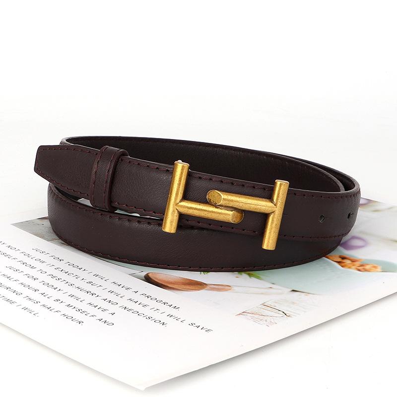 

Minimalist And Retro H Shaped Gold Buckle Decoration Women Belt For Casual коричневий