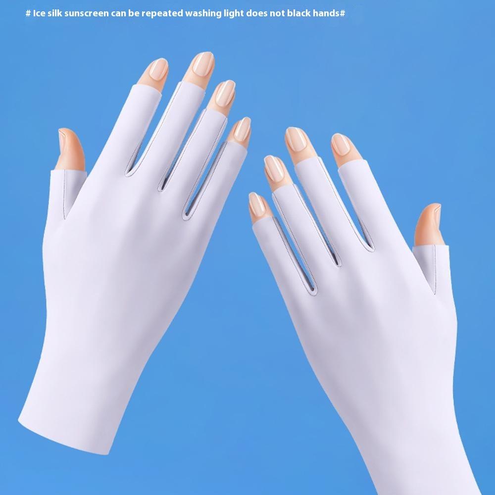 

JLST 1 Pair Women Summer Thin Ice Silk UV Protection Gloves Breathable Cycling Manicure Half Finger Gloves Purple