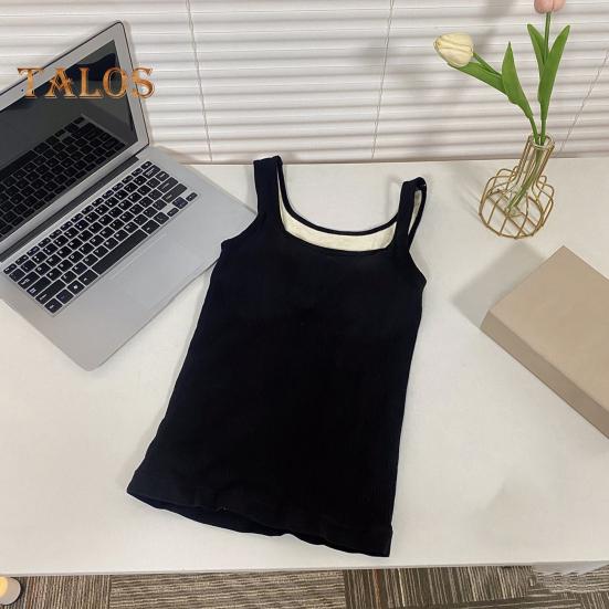 Winter Women Thermal Vest with Chest Pads Seamless Velvet-lined Fast Temperature Lock Heating Slim Fit Elastic Sleeveless Inner Wear Bottoming Tank