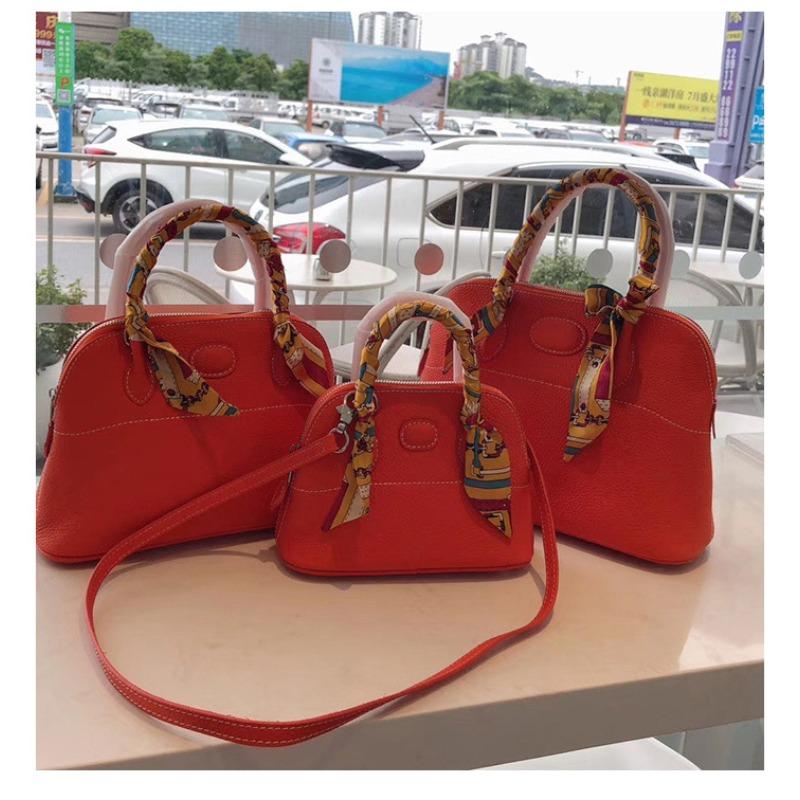 New lychee pattern platinum bag first layer cowhide shell bag single shoulder oblique span leather portable bowling women's bag