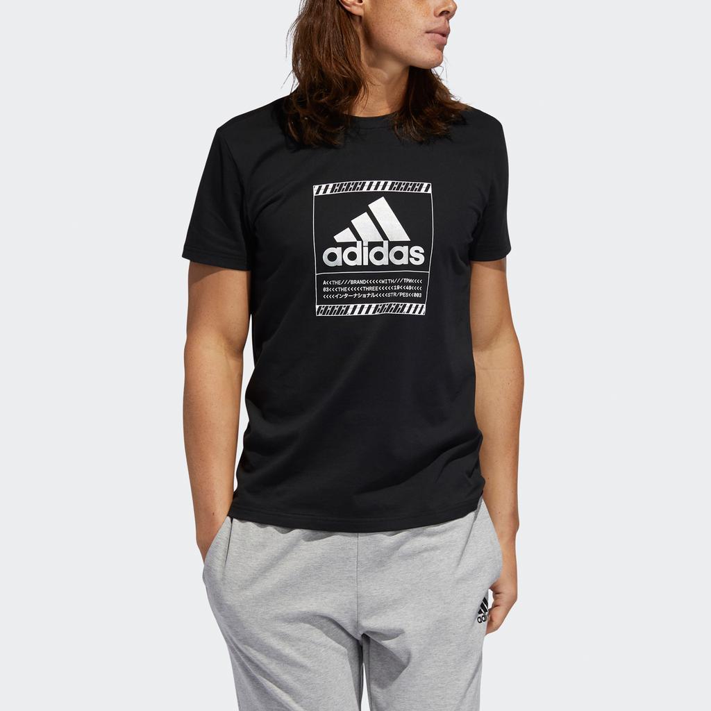 Adidas Bos Metallic Graphic Print Round Neck T-Shirt Men Tops Black GF1627