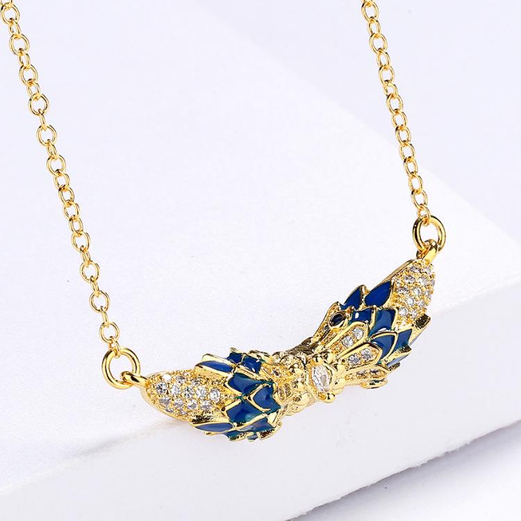 Exquisite Vintage Gold Flower Pisces Pendant Hand Enamel Sweater Chain Lady Necklace Christmas Gift