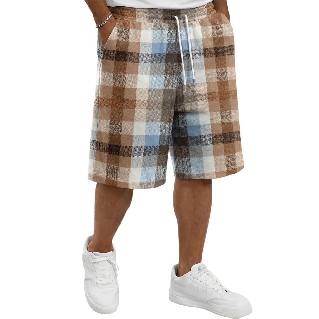 Men's Casual Plaid Drawstring Shorts Comfortable Fit Lightweight Breathable Fabric Relaxed Style Suitable for Everyday Wear