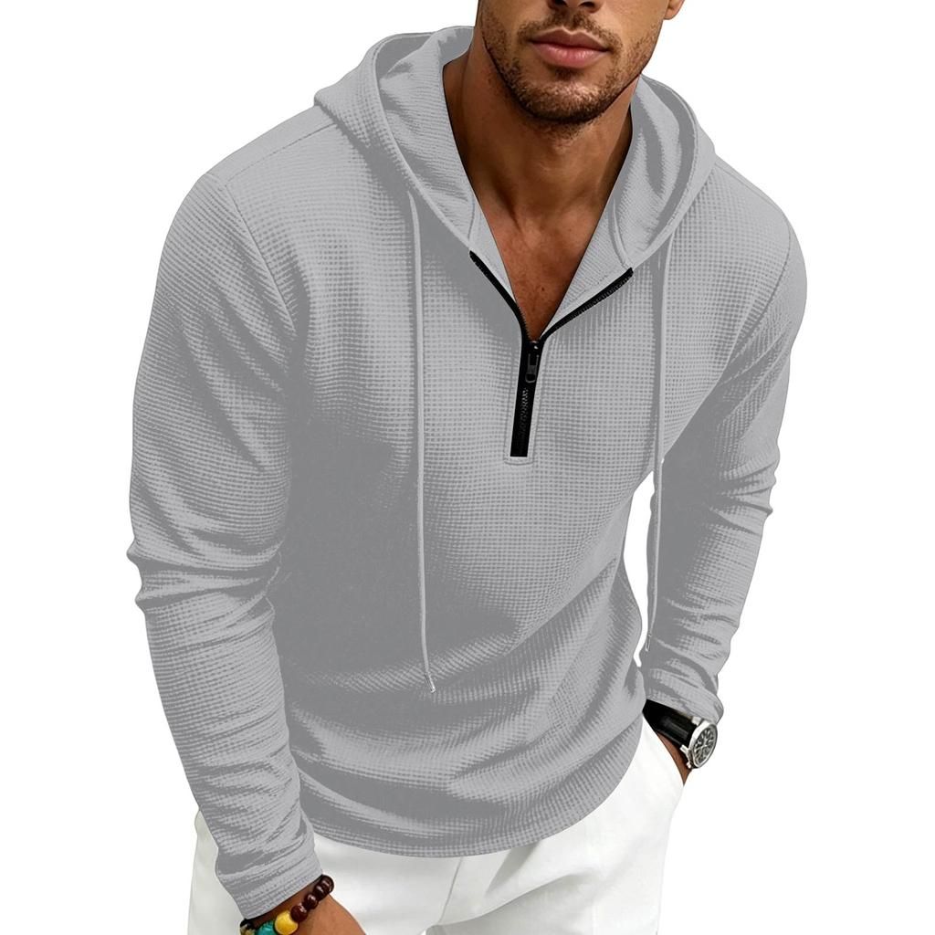 Men's Casual Loose Fit Knit Half Zip Long Sleeve Hoodie