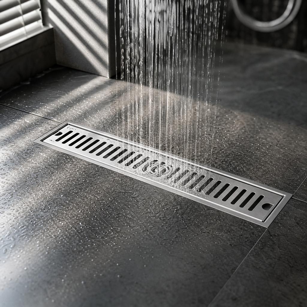 Large Capacity Floor Drain with Middle Outlet for Bathroom Anti-Odor Design Stainless Steel Drainage Grate and Waterproof Base