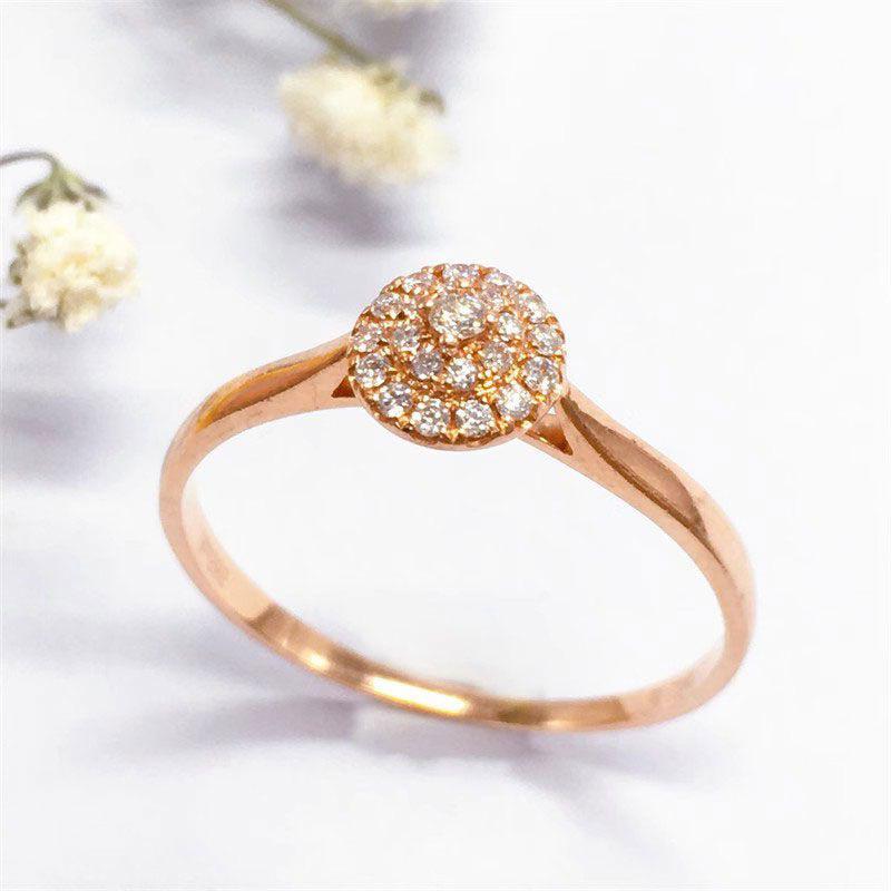 Russia 585 Purple Gold Temperament Zircon Ring, Fashionable Light Luxury Rose Gold Plated Flower Ring Adjustable opening