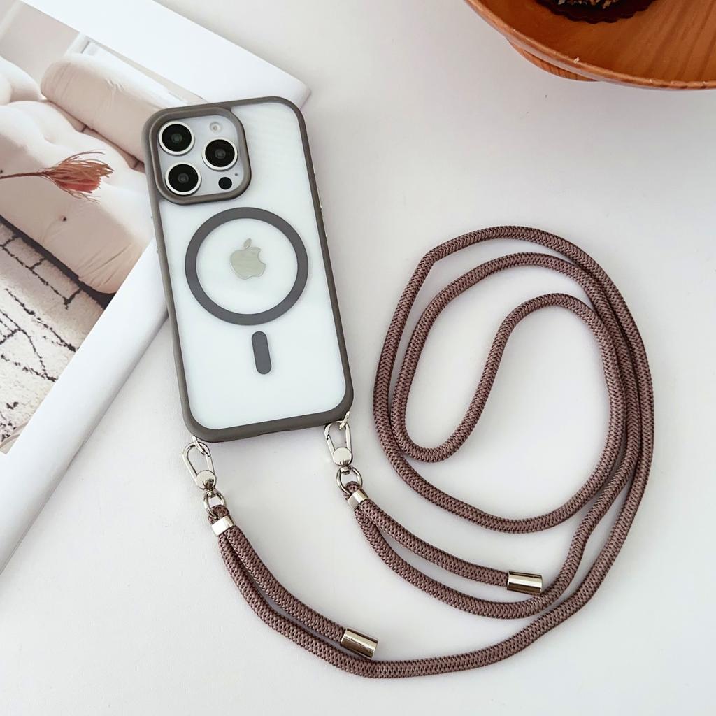 Crossboby Lanyard Plating Clear Phone Case For iPhone 16Plus 15 14 13Pro Max For Magsafe Magnetic Necklace Cord Rope Strap Cover